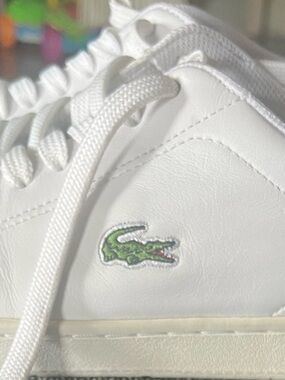 Lacoste White Leather Sneakers with Green Crocodile Accent